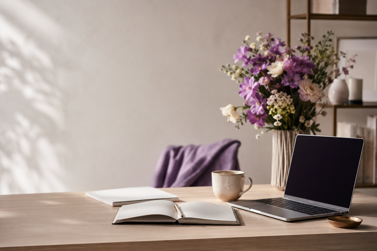 Open laptop on a styled Brand desk