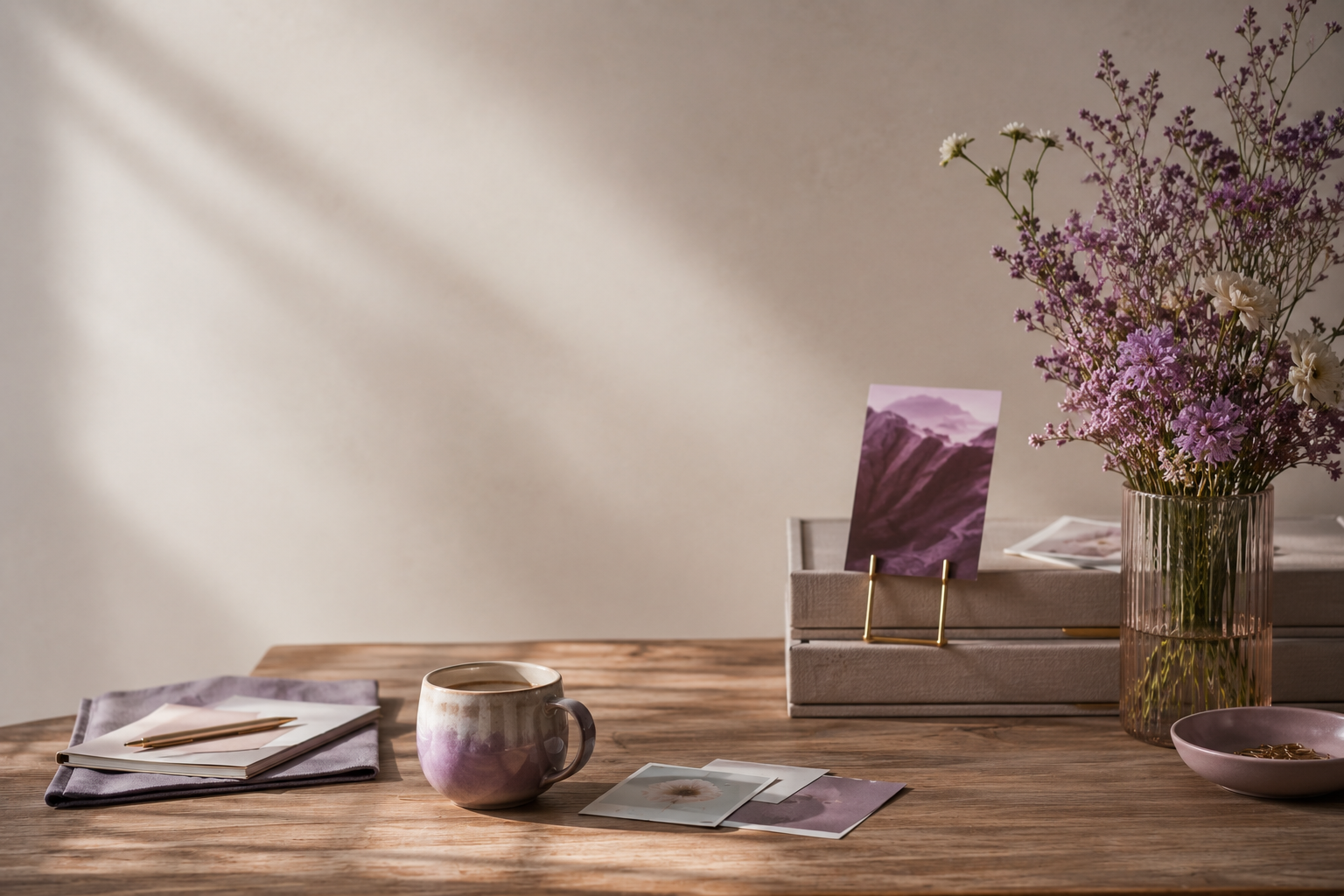 Styled Brand desk with workbook and stationery